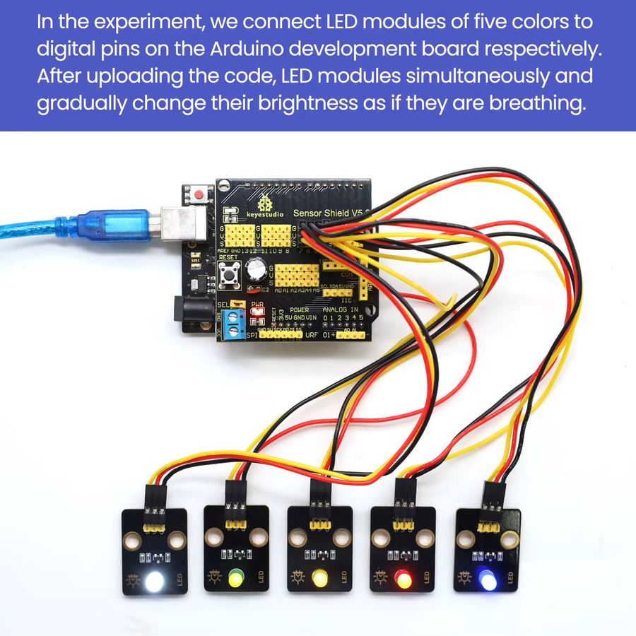 Keyestudio LED Modul DIY Elektronische Bausteine für Arduino, Microbit und Raspberry Pi in den Farben Rot, Gelb, Grün, Blau und Weiß - Bild 4