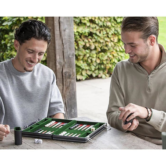 ENGELHART Reise-Backgammon, Modell 11, Koffer aus Kunstleder, Filz, Grün/Rot/Weiß - Bild 2