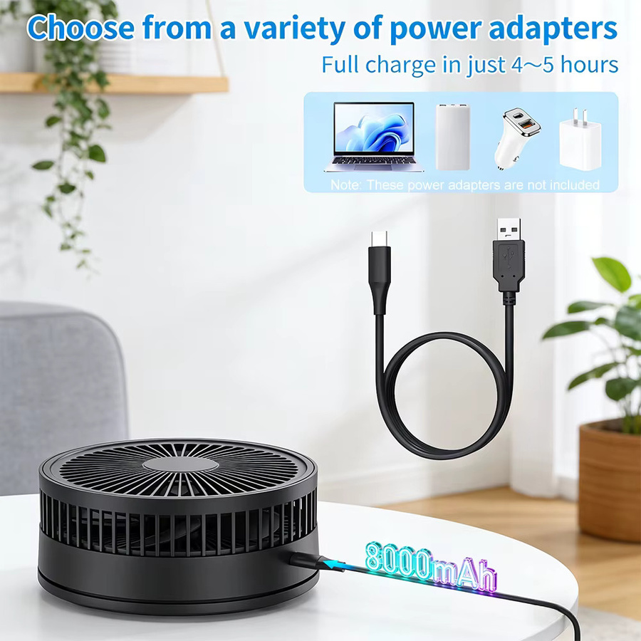 LIPETY Wiederaufladbarer faltbarer Teleskop-USB-Tischventilator mit Fernbedienung und Timer in Weiß - Bild 4