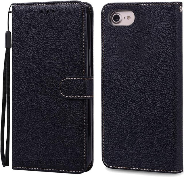 Luxus Brieftasche Hülle für Apple iPhone 6, 6S, 7 und 8 Plus aus weichem Silikon-Leder in Schwarz - Bild 1