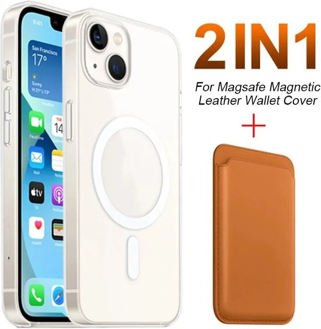MagSafe Leder-Brieftasche und magnetischer Kartenhalter für iPhone 17 Pro Max, 16, 15, 14, 13, 12, 11 und Mini in Transparent oder Schwarz - Bild 1