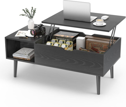 JHK Lift-Top Couchtisch aus Holz in Schokolade, rechteckiger Wohnzimmertisch mit verstellbarem Lagerregal und Hebefunktion