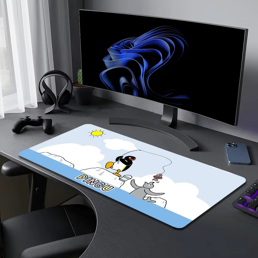 Großes Gaming Mauspad mit niedlichem Cartoon Pinguin Design, mehrfarbig, mit genähten Kanten und rutschfester Basis für deinen Schreibtisch - Bild 5