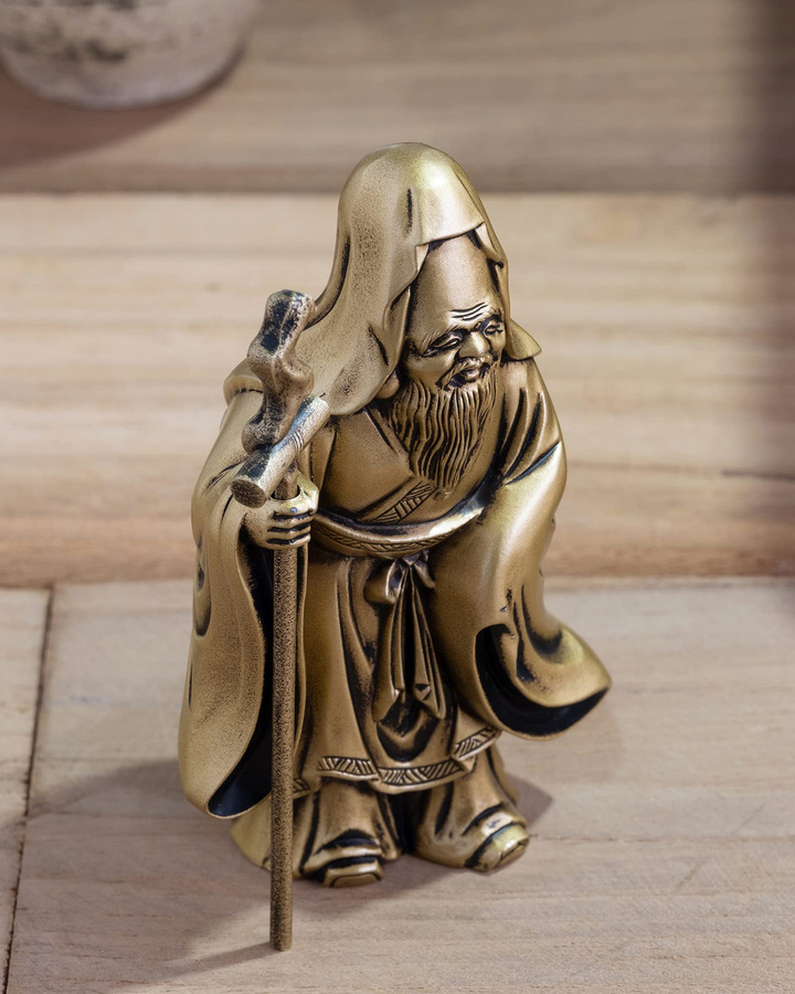 Buddhistische Statue Fukurokuju Silky Gold von VALLETTA JAPAN, Bildhauer Makita Shuun, Antikgold, Takaoka Kupferwaren, Höhe: 8,5 cm, Breite: 5,2 cm, Tiefe: 3,5 cm - Bild 7