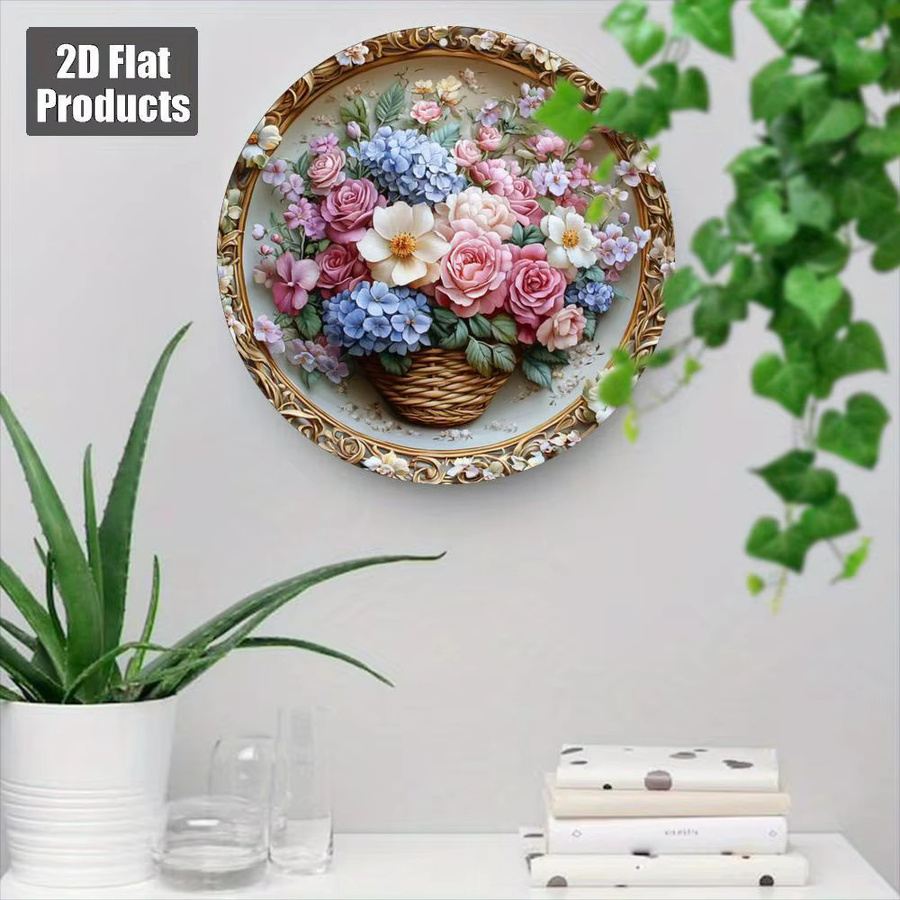 CIFBUY Vintage Blumen Wandkunst aus Aluminium, Rundes Metallschild mit floralem Design, Mehrfarbig - Bild 4