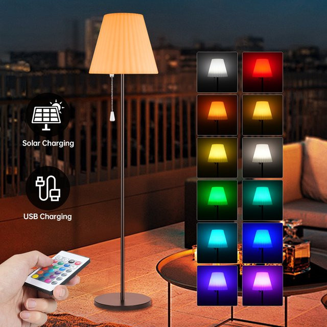 AMARYLLIS Solar LED Stehleuchte mit Fernbedienung und RGB-Farbauswahl, Schwarz/Weiß, Modernes Design für Garten und Innenbereich - Bild 1