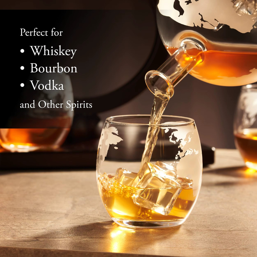 Royal Reserve Globus Whiskey Dekanter aus Glas mit geätzter Weltkarte, transparent - Bild 4