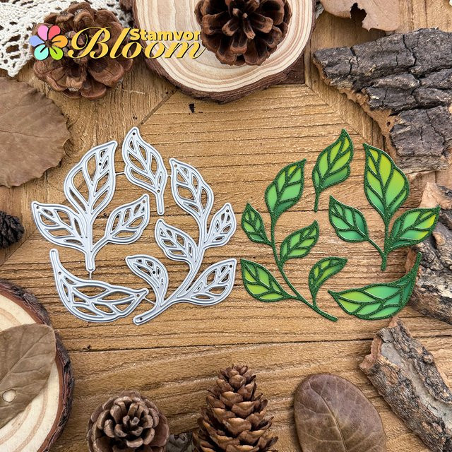 Metall-Stanzformen Blätter und Zweige für Scrapbooking und dekorative Prägung in Silber - Bild 1