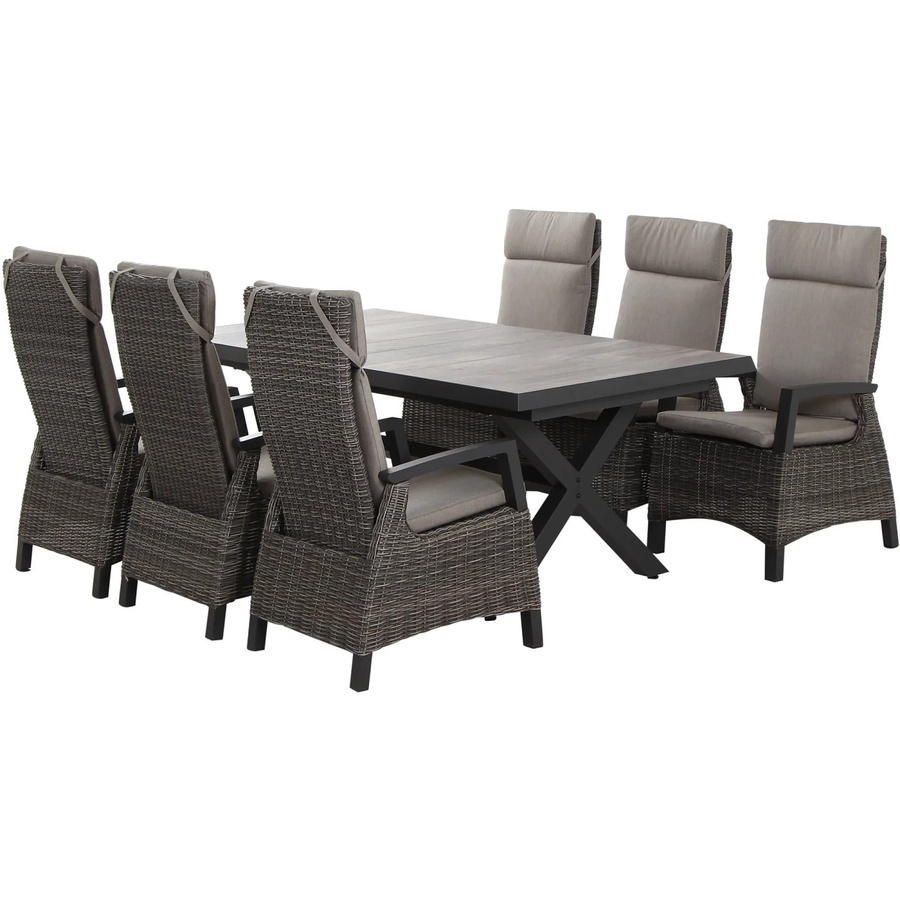 Siena Garden Gartenmöbelset Corido 7-teilig mit Ausziehtisch und 6 Move Sesseln aus Aluminium in Anthrazit, Grau und Taupe - Bild 2