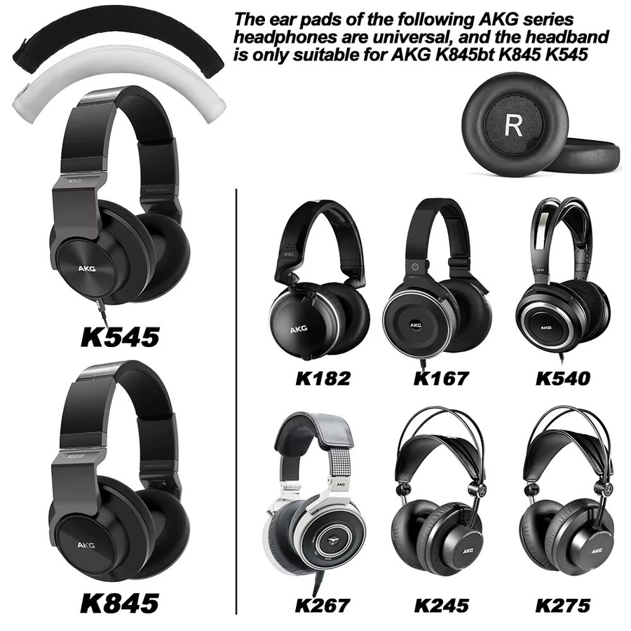 Ersatz-Ohrpolster für AKG K845BT K845 K545 K540 K167 K182 K245 K267 K275 aus Stoff und weichem Protein-Memory-Schaum in Schwarz und Grau - Bild 4
