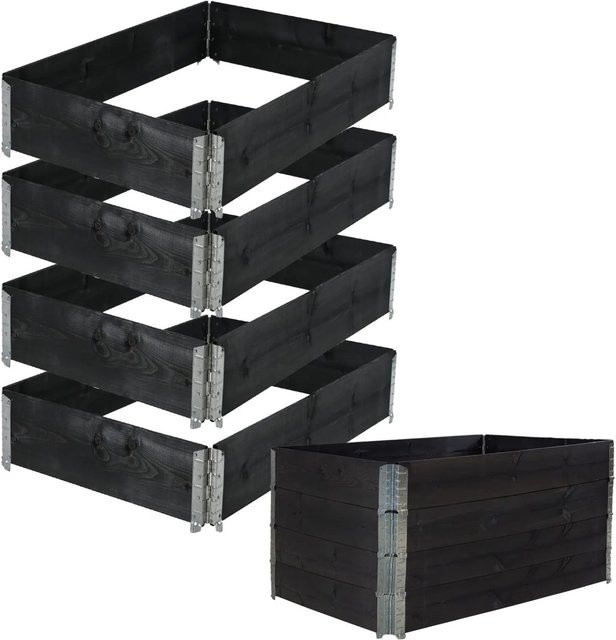 TRUTZHOLM Hochbeet 4er Set Palettenrahmen aus Holz in Schwarz, stapelbar, B/T/H: 120 x 80 x 80 cm - Bild 1