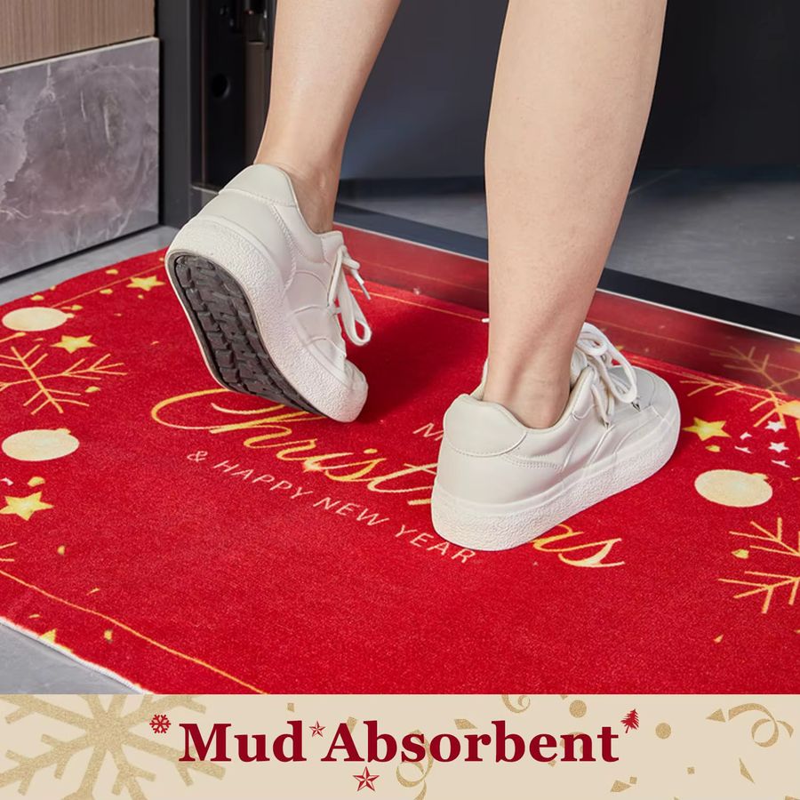 VIKAMA Weihnachts-Fußmatte für Außen und Innen mit Frohe Weihnachten Motiv zur Dekoration von Haustür und Eingangsbereich - Bild 2