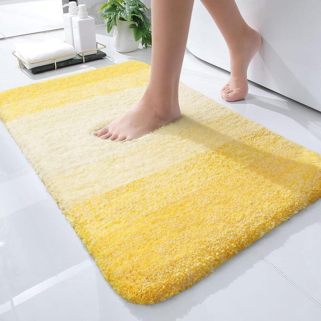 Kitinjoy Badematte aus Plüsch, rutschfest und saugfähig, gelb, B/T: 61 x 41 cm - Bild 1