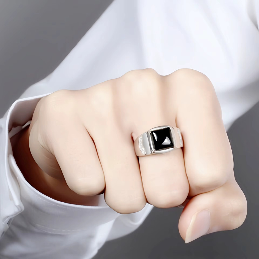 SAY Ring 925 Silber, schwarzer Achat, Unisex - Bild 3