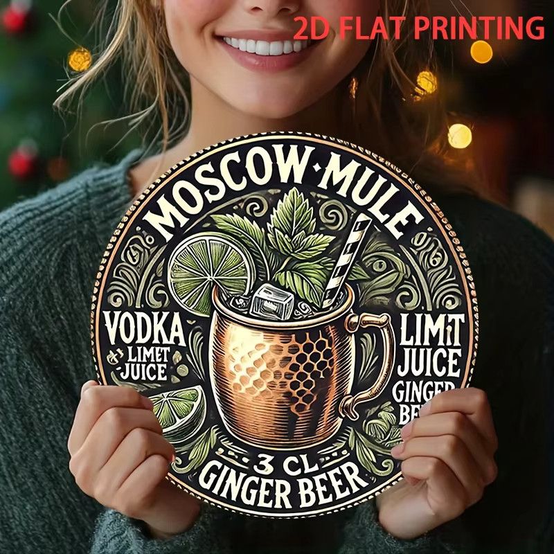 Potdemiel Rundes Metallschild Moskauer Mule Rezept Vintage Wandkunst mit Ingwer und Limette Durchmesser: 19,81 cm - Bild 2
