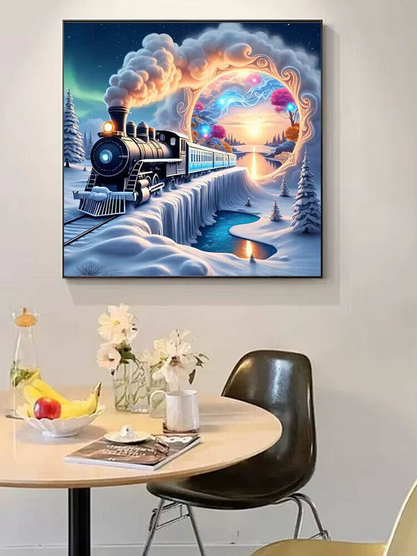 Diamond Painting Set mit runden Mosaiksteinen Winterlandschaft im Schnee zur Wanddekoration, mehrfarbig - Bild 3