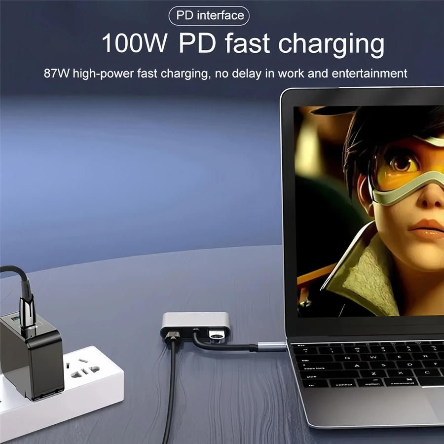 Kebidumei 4-in-1 USB-C Dockingstation mit Dual HDMI 4K@60Hz und USB 3.0 HUB als Typ-C-auf-HDMI-Adapter und OTG-Splitter für Laptop und MacBook - Bild 4