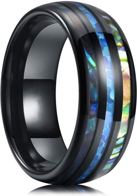 YIRAN Edelstahlring, Schwarz, Hirschgeweih Inlay, Unisex - Bild 1