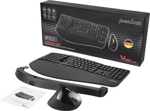 Perixx PERIDUO-605BDE Ergonomisches Funk Tastatur und Maus Set in Schwarz mit QWERTZ Layout und Handballenauflage - Bild 1