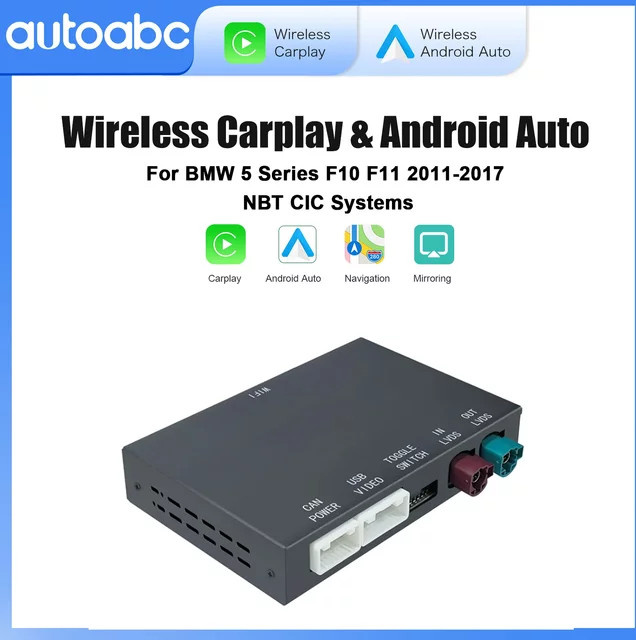 AUTOABC Drahtlose CarPlay und Android Auto Adapter für BMW NBT und CIC Systeme, Farbe: Schwarz, kompatibel mit BMW 5er F10 F11 (2011-2017) mit Airplay Unterstützung - Bild 1