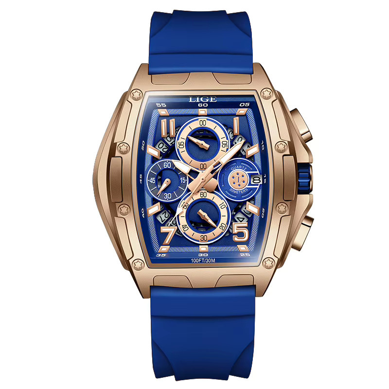 LIGE Chronograph, Quarz, Tonneau, Silikon, Blau, Herren - Bild 6