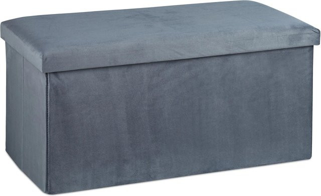 Relaxdays Sitzbank aus Samt in Grau mit Stauraum, faltbar, B/T/H: 77 x 39 x 38 cm - Bild 1