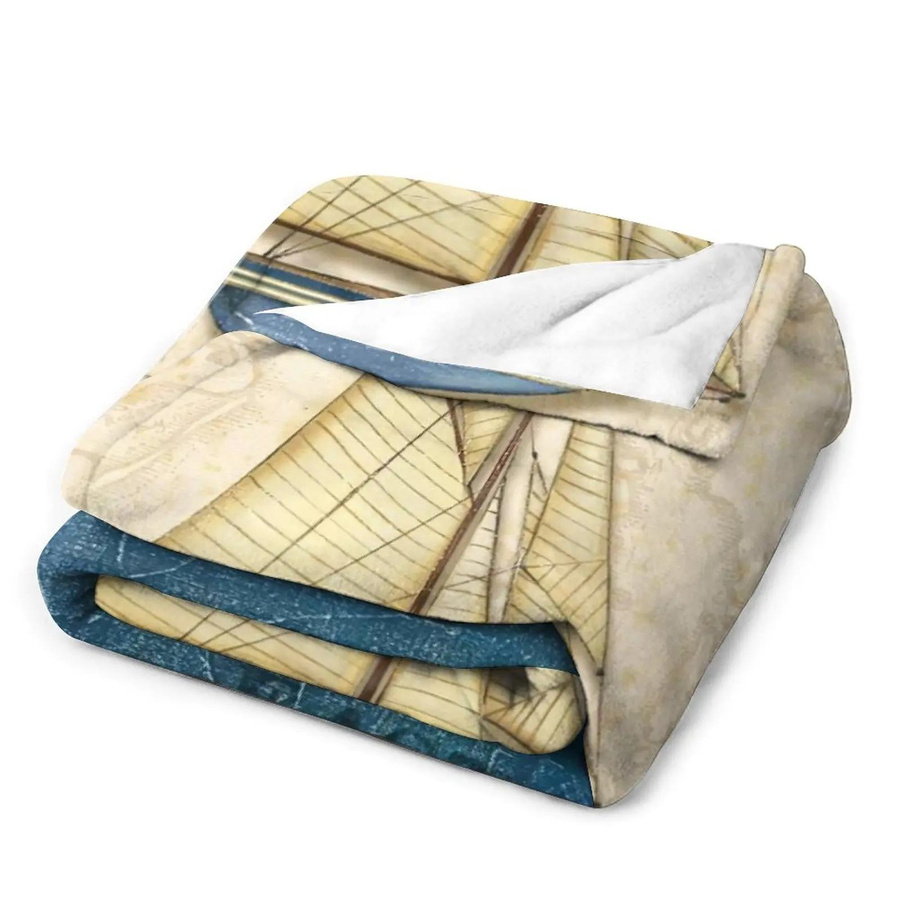 JMG Household Supplies Nautische Plüsch-Decke mit Segelboot-Motiv, Fleece-Bettdecke für Wohnmobil und Zuhause, B/H: 75 x 100 cm - Bild 2