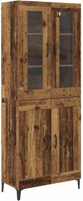 vidaXL Highboard aus Altholz in Braun mit Glastüren und Regalböden, B/T/H: 69,5 x 34 x 180 cm - Bild 1