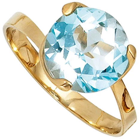 Colfem Ring 585 Gelbgold, Blautopas, Zirkonia, Damen, Ringgröße 56 - Bild 1