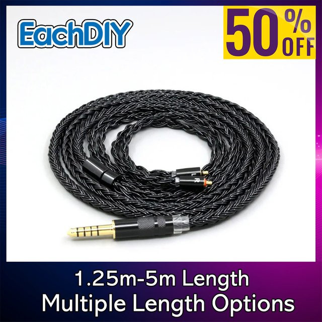 EachDIY 16-adriges Kopfhörerkabel mit 3,5 mm Klinkenstecker für UE Live UE6Pro Lighting SUPERBAX IPX T2, schwarz geflochten, 1,2 m - Bild 1