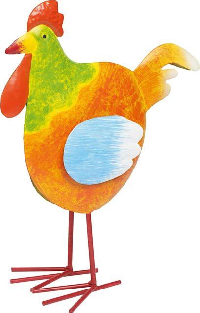 Deko-Figur Hahn aus Stahlblech in Grün-Orange, B/T/H: 33 x 13 x 25 cm - Bild 1
