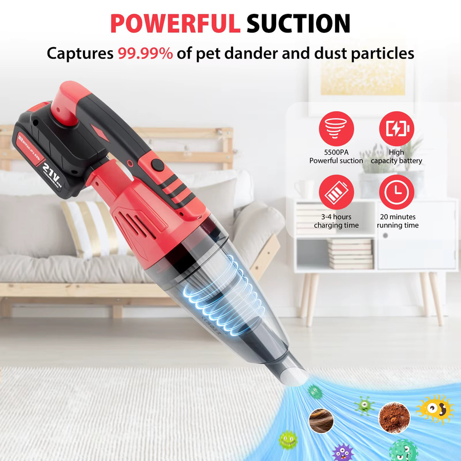 DayPlus 2-in-1 Akku-Handstaubsauger in Rot für Zuhause, Auto und Tierhaare - Bild 5
