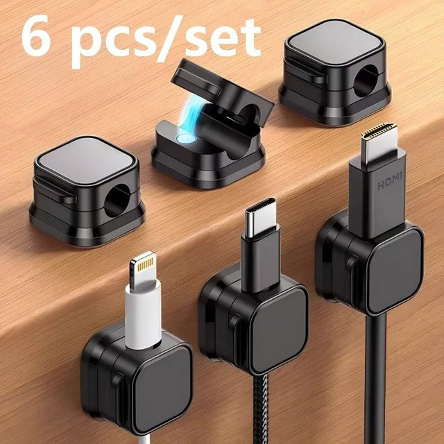 6 Stück magnetische Kabelklemmen in Schwarz, verstellbare Kabelhalter für dein Kabelmanagement unter dem Schreibtisch - Bild 1
