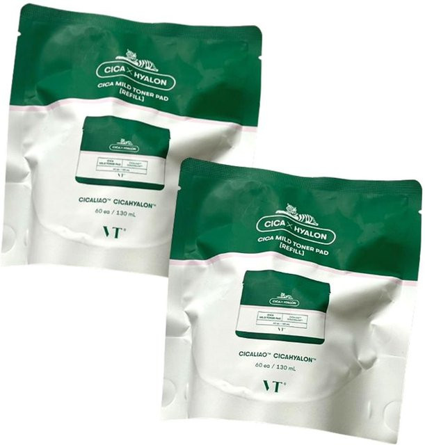 VT Cica Mild Toner Pad Nachfüllpack, 2 x 60 Stück, Centella Asiatica & PHA, Empfindliche Haut - Bild 1