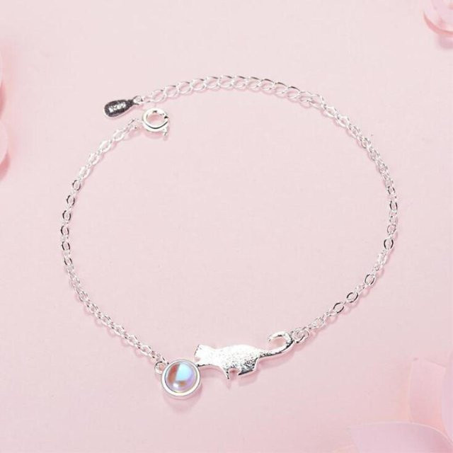 Armband 925 Silber, Kristall, Katze, Weiß, Damen - Bild 1