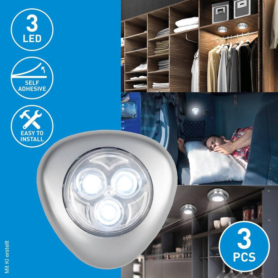 Grundig LED Druckleuchte in Silber als Notlicht für Möbel und Schränke mit runder Form und Durchmesser: 0,7 cm - Bild 3