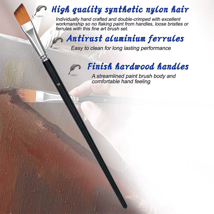 9-teiliges Yutiars Pinselset mit abgewinkelten langen Griffen und schwarzen synthetischen Nylonborsten für Acryl und Aquarell - Bild 2