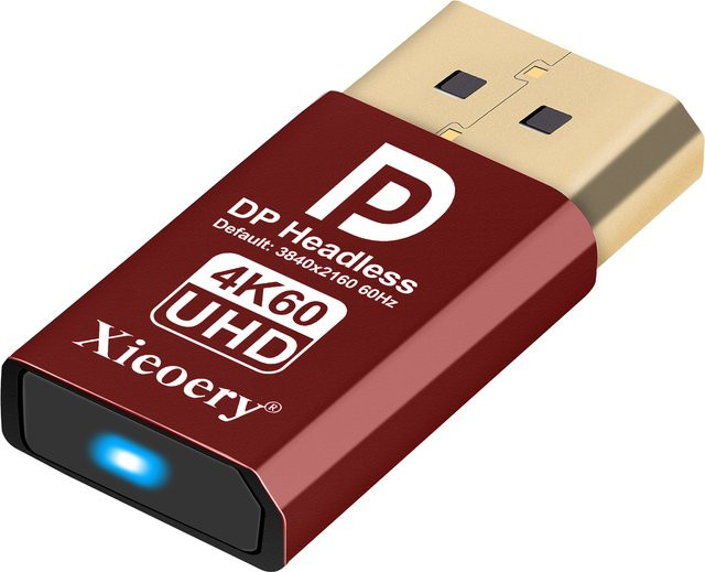 Xieoery DisplayPort Dummy-Stecker 4K60Hz EDID-Emulator Headless Ghost Adapter für GPU und Server zur Nutzung von 1080P/60-120Hz und Ultrawide 3440x1440 - Bild 1