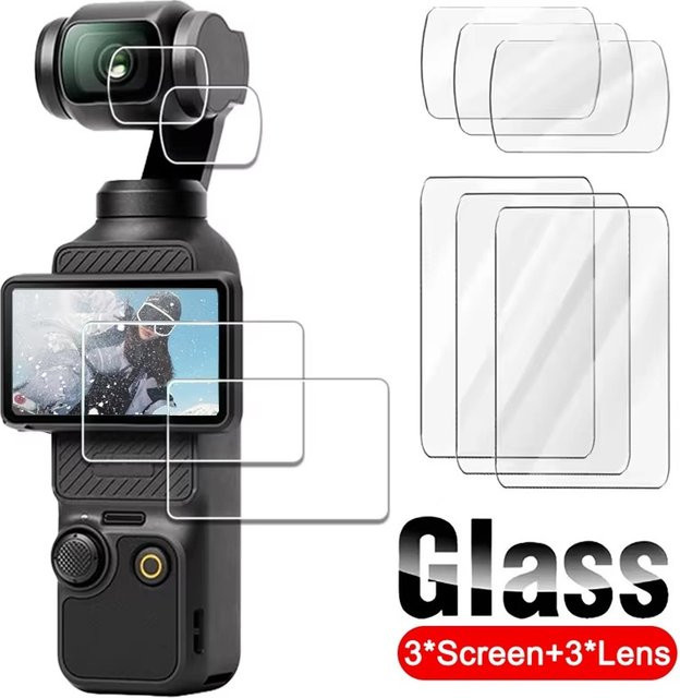 3er-Set DJI OSMO Pocket 3 Displayschutzfolien und Linsenschutz aus gehärtetem Glas, transparent - Bild 1