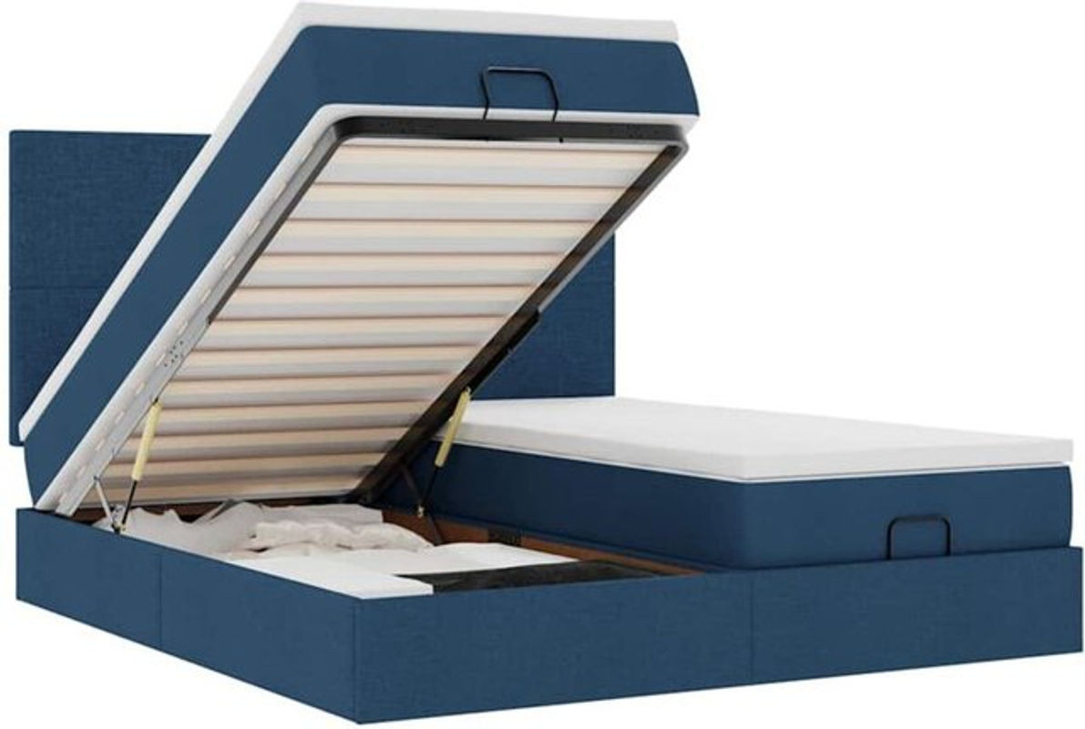 vidaxl Polsterbett Ottoman mit Matratze in Blau aus Stoff und Metall, B/T/H: 200 x 200 x 128 cm - Bild 1