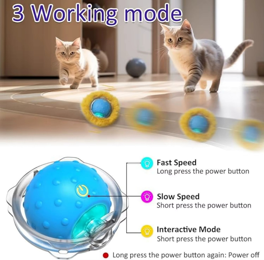 ATUBAN Interaktives Katzenspielzeug Ball in Blau mit Bewegungsaktivierung und Zwitscherton für Maus-Fangspiele - Bild 4