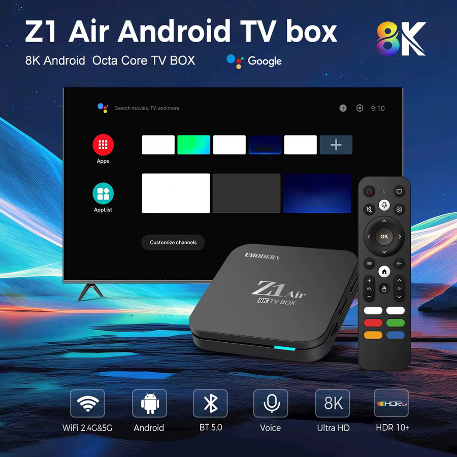 CLIBABIQBOX Z1 Air Android 15 TV-Box mit Allwinner H313 Octa-Core, 4G 5G Dual WiFi, Bluetooth 5.0 und 8K 4K Video Unterstützung, Media Player mit Sprachfernbedienung für IPTV, Schwarz - Bild 2