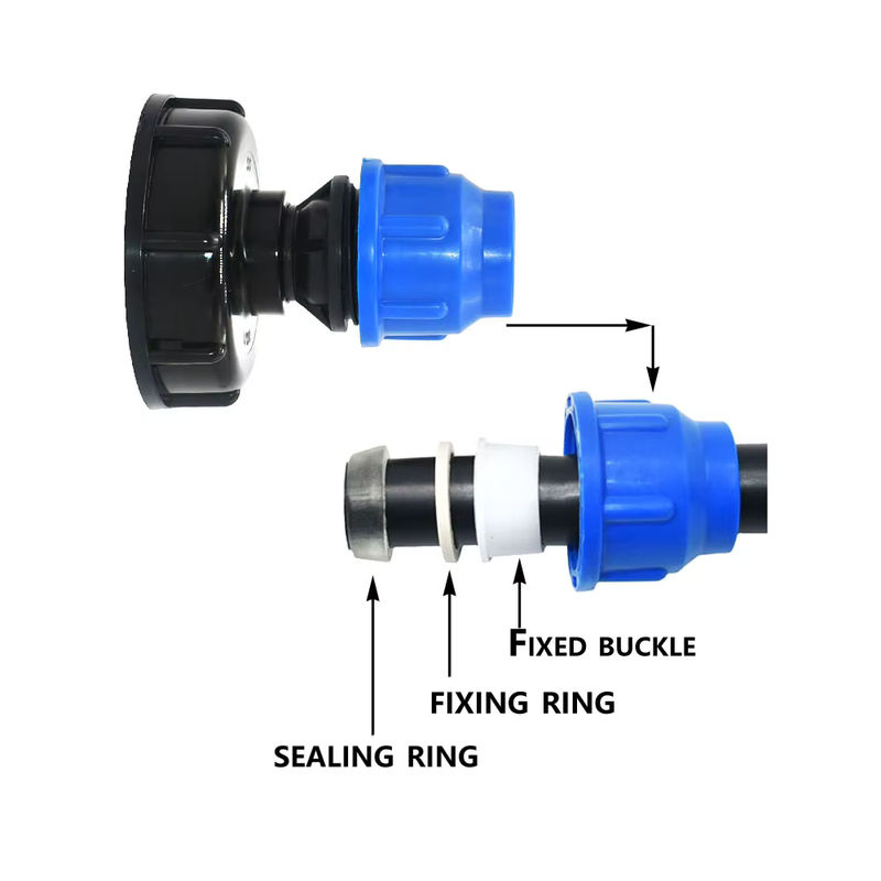GHHWL IBC Tank Adapter S60 mit PE Rohrverbinder Winkel und T-Stück für die Bewässerung, Kunststoff, s60 x 20mm 25mm 32mm - Bild 2