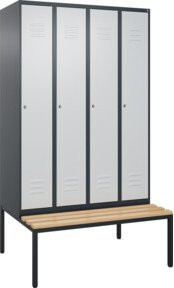 C+P Spind Classic PLUS Garderobenschrank mit Sitzbank, 4 Abteile, B/H/T: 212 x 81,5 x 120 cm, Anthrazit/Grau/Schwarz, mit Zylinderschloss und 3 Garderobenhaken - Bild 1