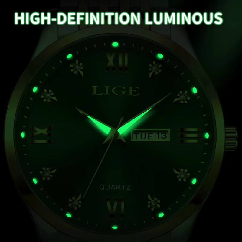 LIGE Armbanduhr, Quarz, Edelstahl, Grün, Schwarz, Herren - Bild 3