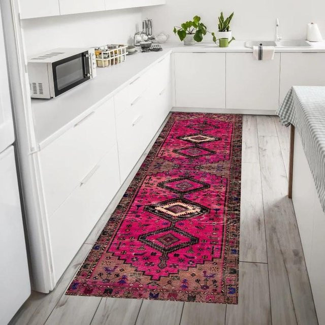 Waschbarer Boho Türkischer Läuferteppich Lodestar in Rosa, Persischer Oushak Teppich für Küche und Flur, B/T: 40 x 120 cm - Bild 1