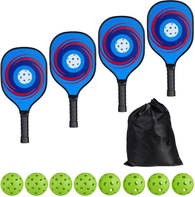 Relaxdays Pickleball Set, Mehrfarbig, Holz und Kunststoff - Bild 1
