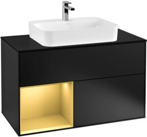 V&B Waschtischunterschrank Finion 100 mit Wandbeleuchtung in Blau Matt, B/T/H: 100 x 50,1 x 50,1 cm - Bild 1