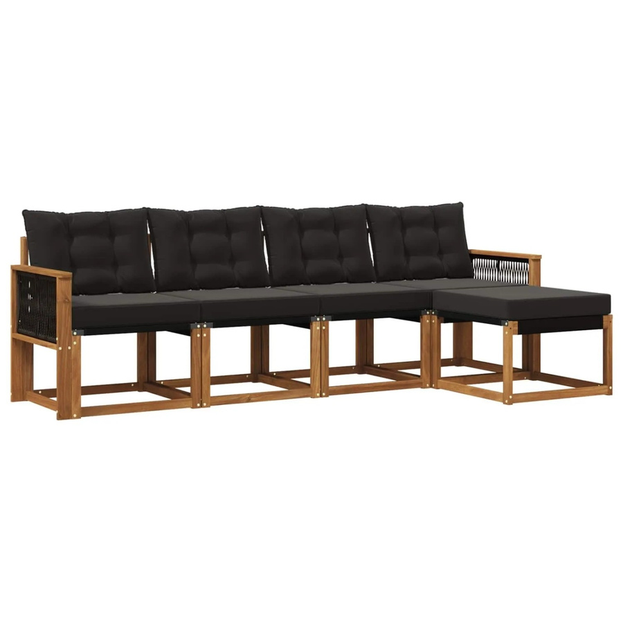 vidaXL Outdoor-Sofagarnitur aus Akazienholz mit Textilene und 5 Kissen, Schwarz und Natur - Bild 2