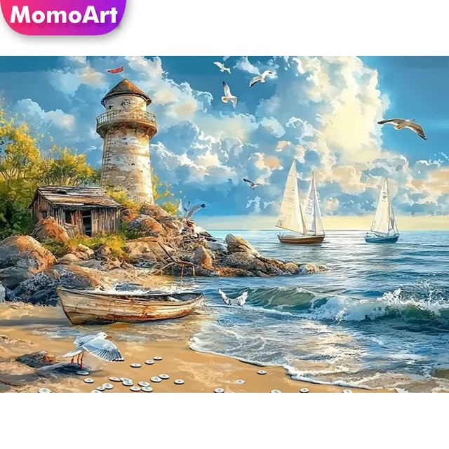 Momoart Leuchtturm-Landschaft Diamantmalerei, Mosaik - Bild 1